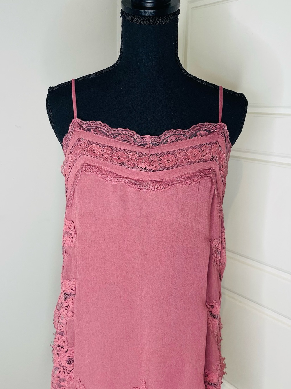 Lucky Brand Rose Pink Lace-Trim Slip Cami Tunic